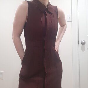 Bardot burgundy quiet luxury maxi midi shirt dress crochet detail side slit